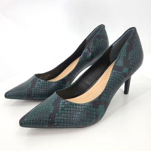 Alfani Step Flex Jeules Snakeskin Print Heels Pointed Toe Emerald Green 7.5 US